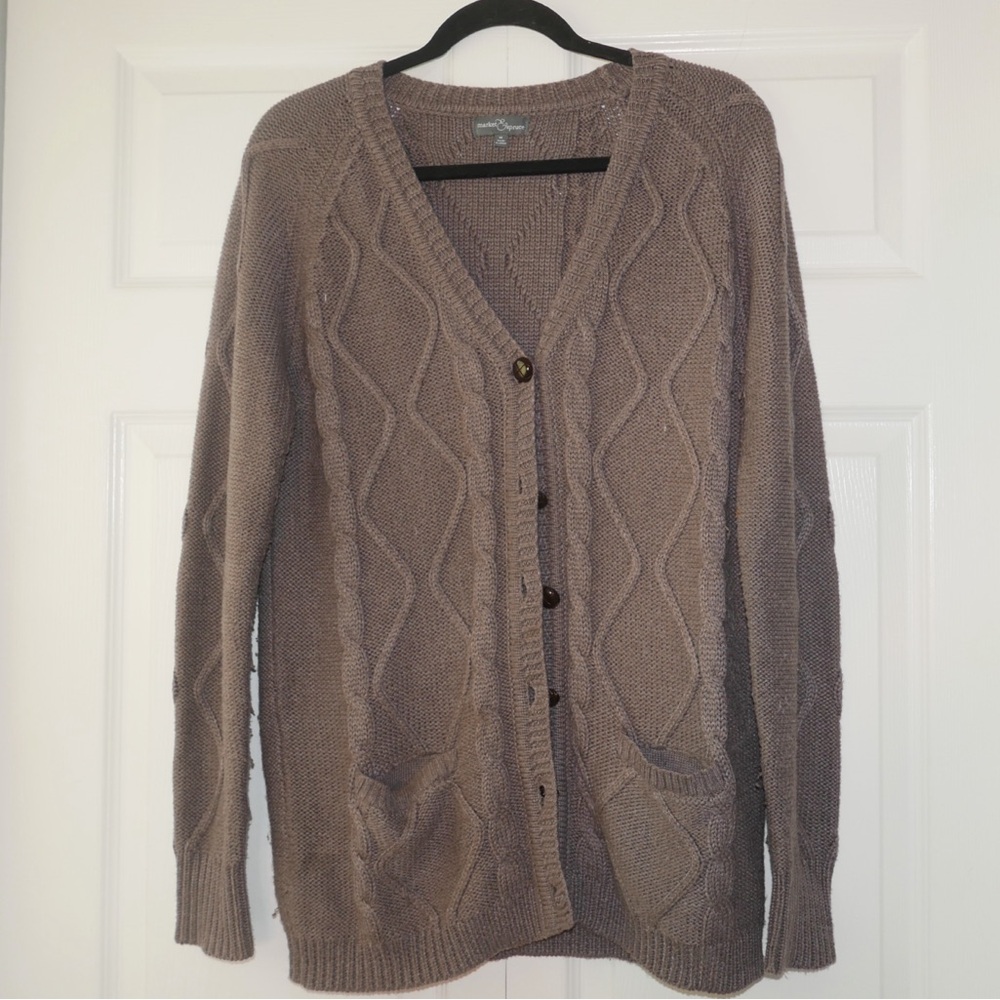 Market & Spruce Brown Cable Knit Cardigan Sweater